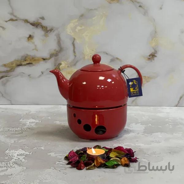 قوری وارمردار چینی شکس مدل باران رنگ قرمز