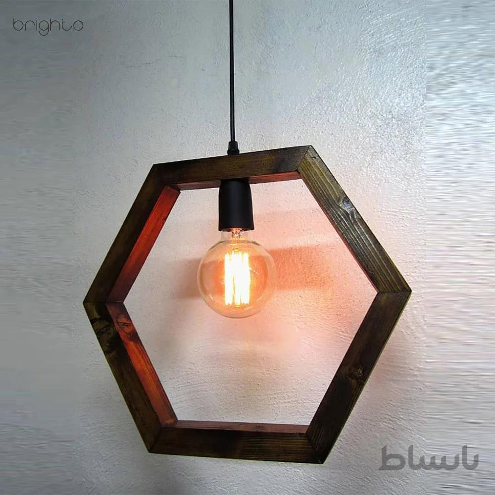 چراغ اویز چوبی هندسی شش ضلعی