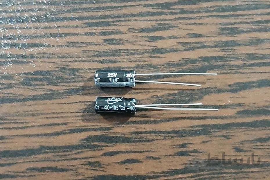 SZWX 25V 1uF – خازن الکترولیت، ۲۵ ولت، ۱ میکروفاراد