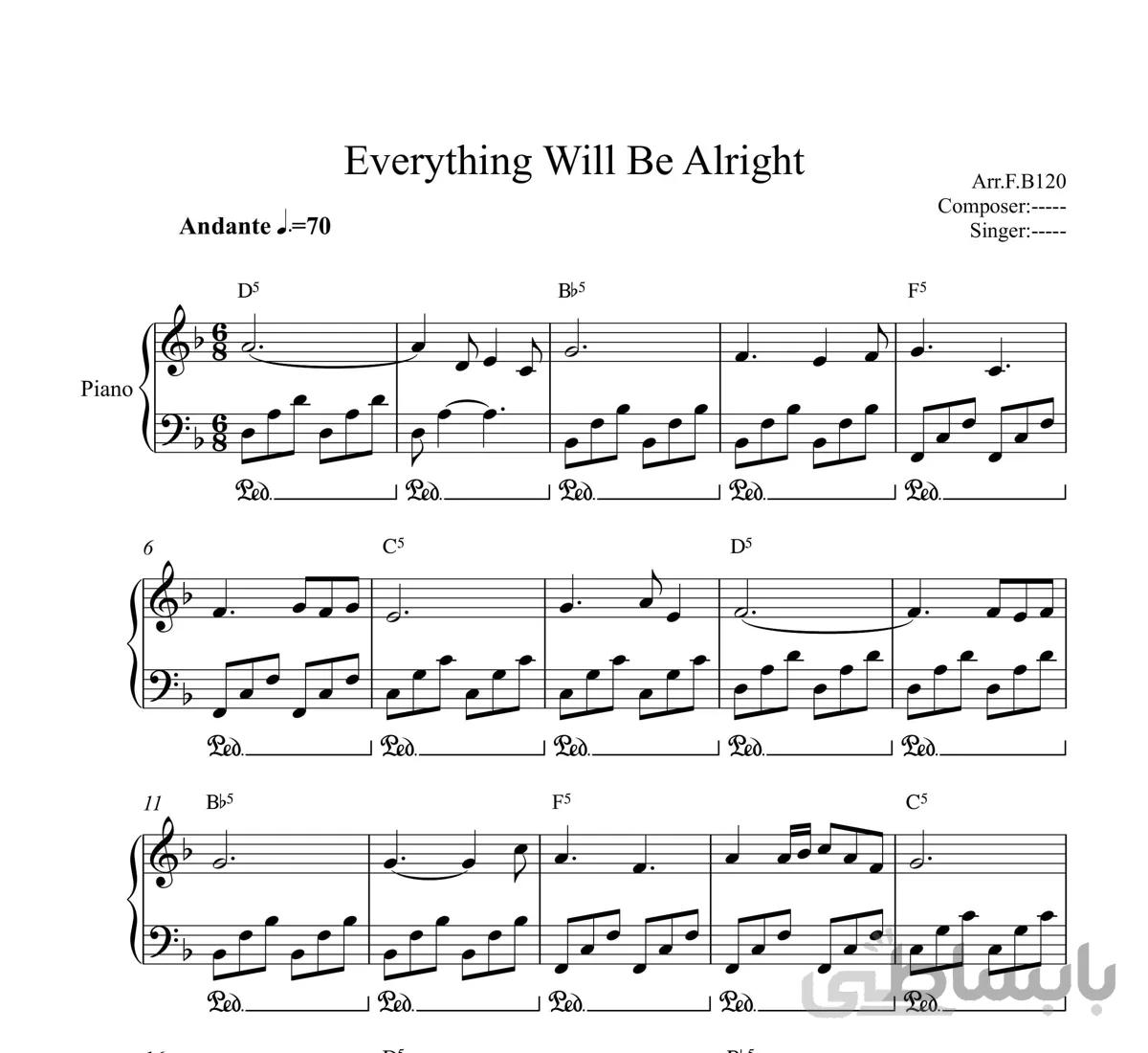 نت پیانو Everything Will Be Alright از Niklas Ahlstedt