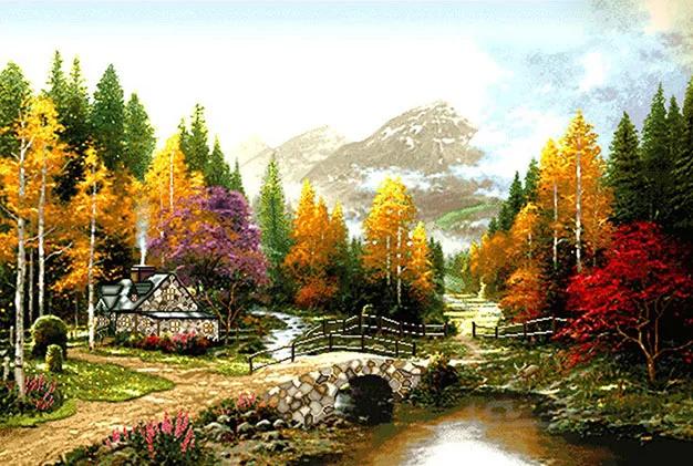 نخ و نقشه تابلو فرش منظره پاییزی کد 536