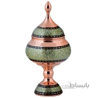 شکلات خوری مسی خاتم کاری اثر آقاجانی ارتفاع 22 سانتی متر کد C-501