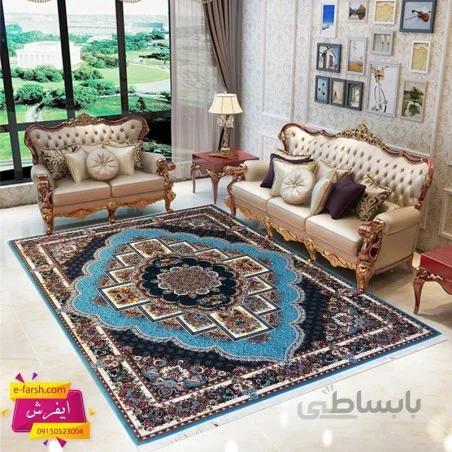 فرش ماشینی نگین مشهد طرح 2596 آبی