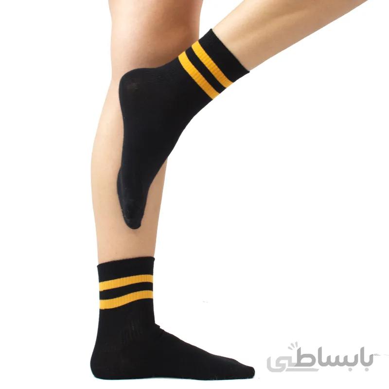 جوراب نیم ساق دوخط مشکی زرد آپتیمیست