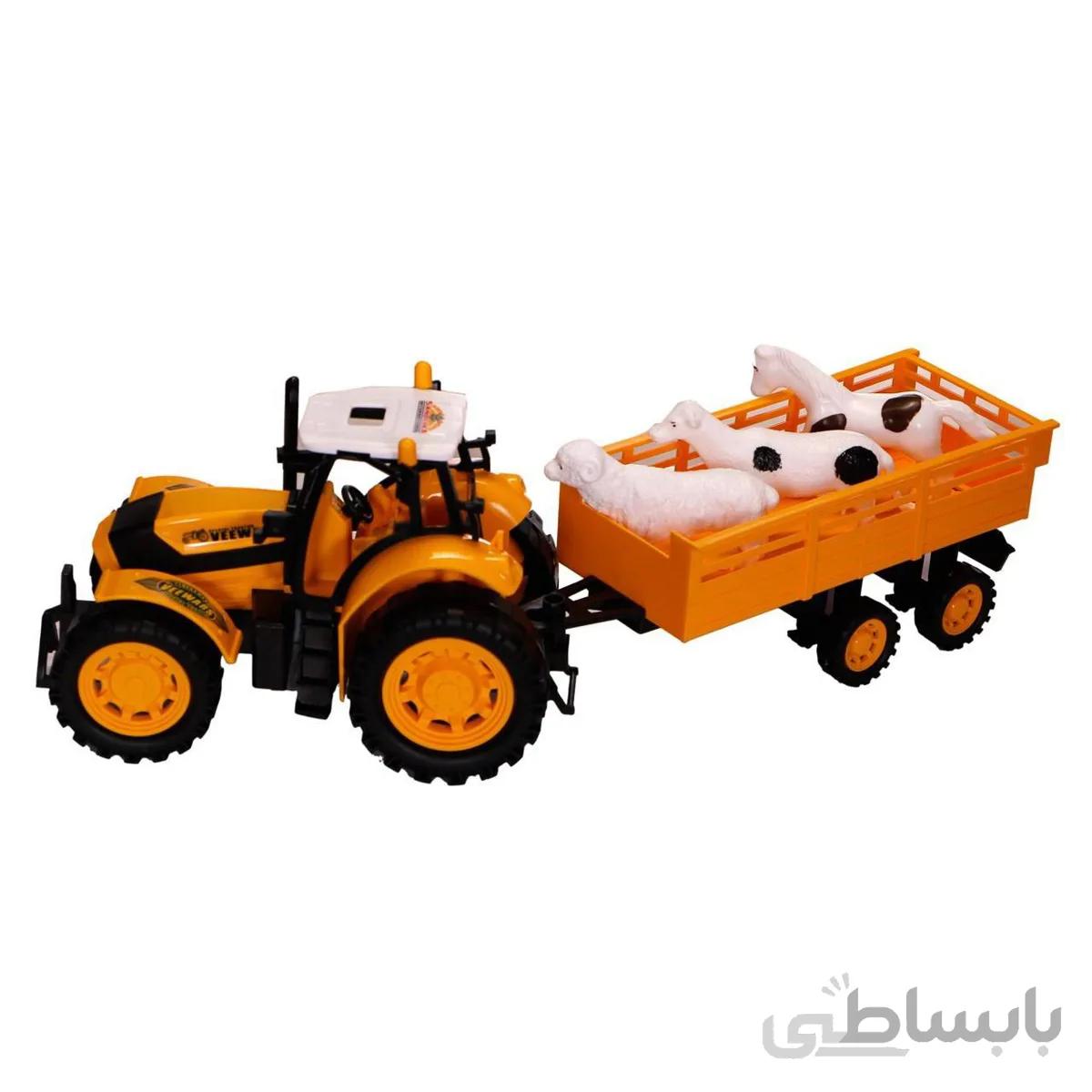 اسباب بازی ماشین تراکتور قدرتی حیوانات اهلی بزرگ درج زرد