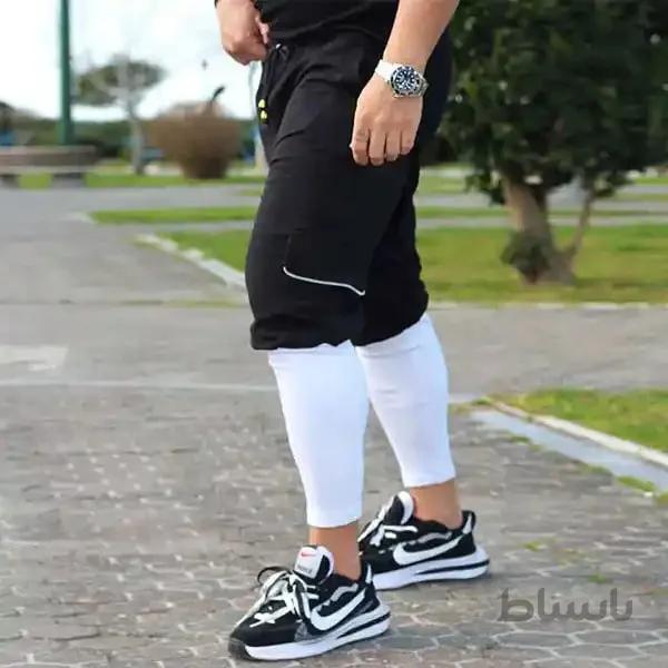 شلوار اسلش کد 240 طرح پایین کش بافت جنس دورس رنگ مشکی ا Slash pants code 240 black dorsal fabric texture design
