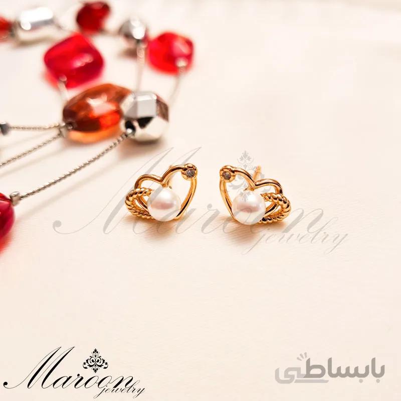 گوشواره قلب و مروارید مارون CG79