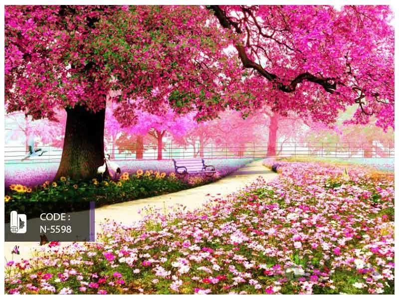 پوستر دیواری سه بعدی منظره بهار صورتی کد N-5598