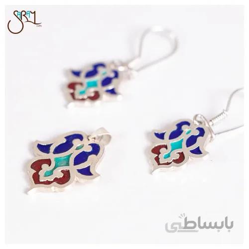 نیم ست نقره میناکاری دست ساز طرح ترنج مدل 0106