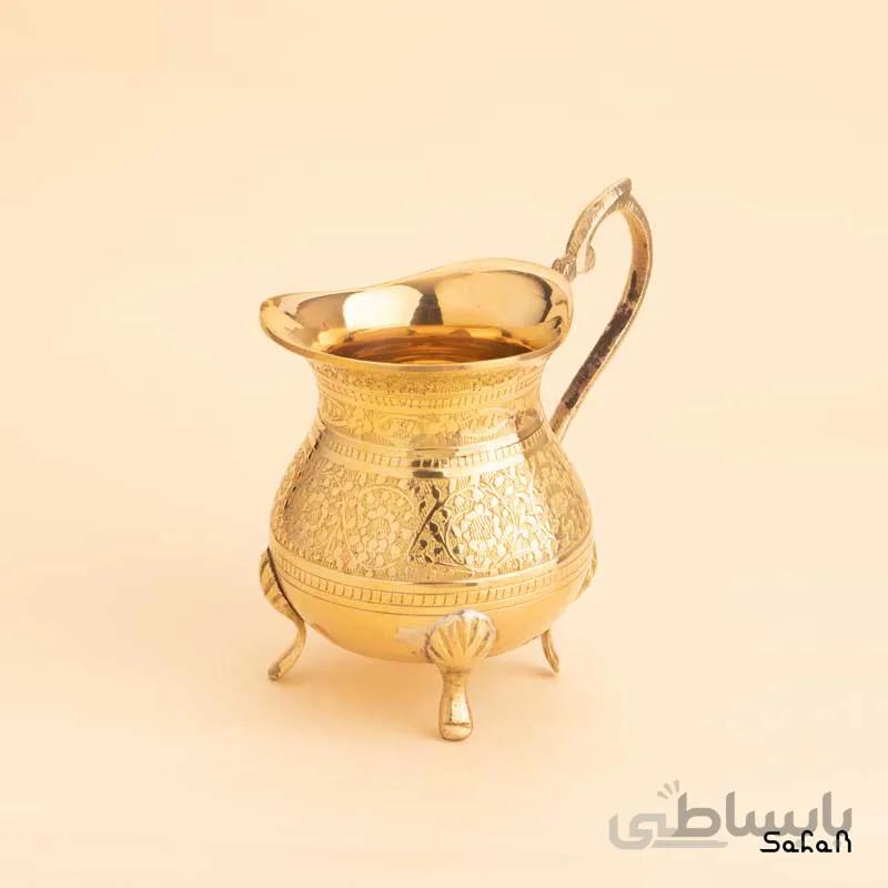 شیر خوری برنجی قلمزنی طلایی دسته دار چهار پایه