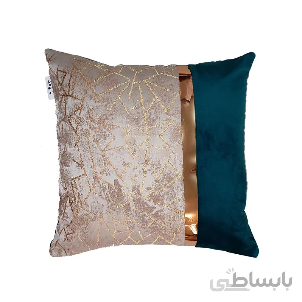 کوسن ترکیبی چرم و مخمل مدل یاسمن رنگ کله غازی