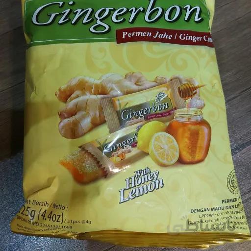 آبنبات ژله ای زنجبیل با لیمو وعسل 125 گرم جینجربونgingerbon1 ا gingerbon