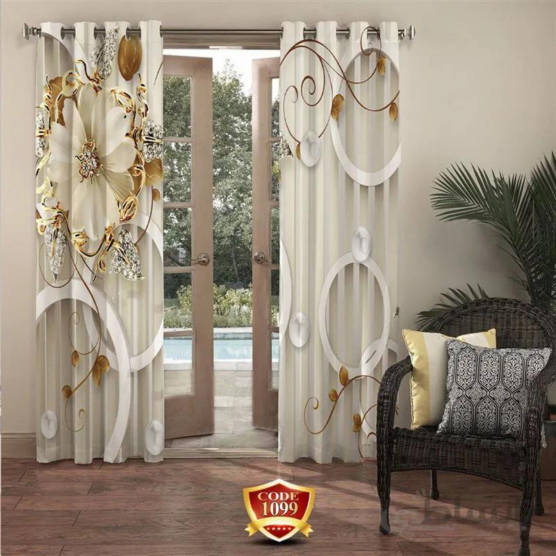 پرده پانچی کد 1099-3d-b طرح سه بعدی گل طلایی لاکچری