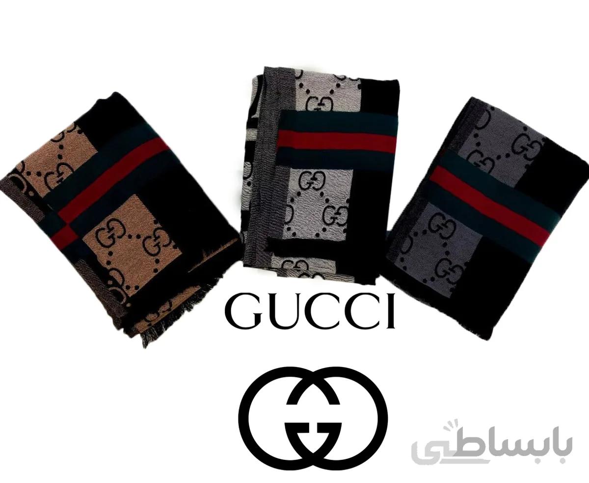 شال موهر دو رو طرح Gucci گوچی وارداتی کد 180 طوسی ا Gucci