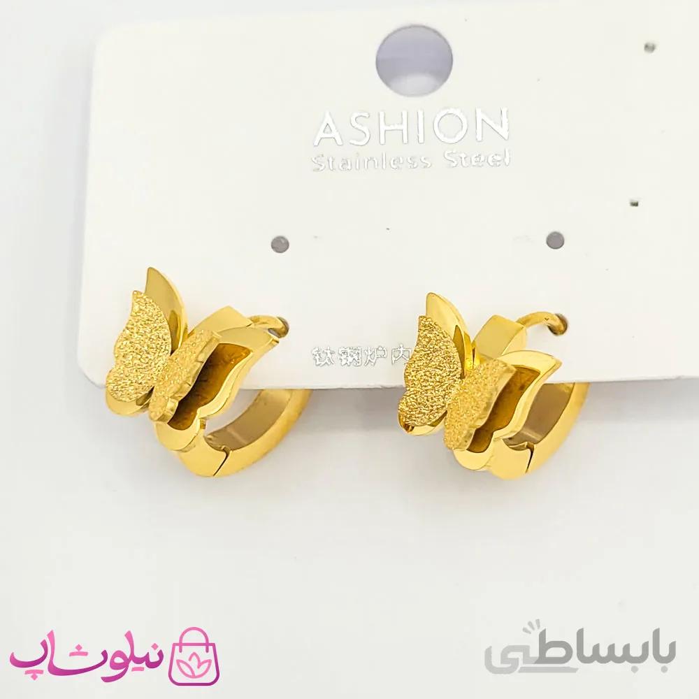 گوشواره حلقه ای زنانه طرح پروانه طلایی کد 2970 1