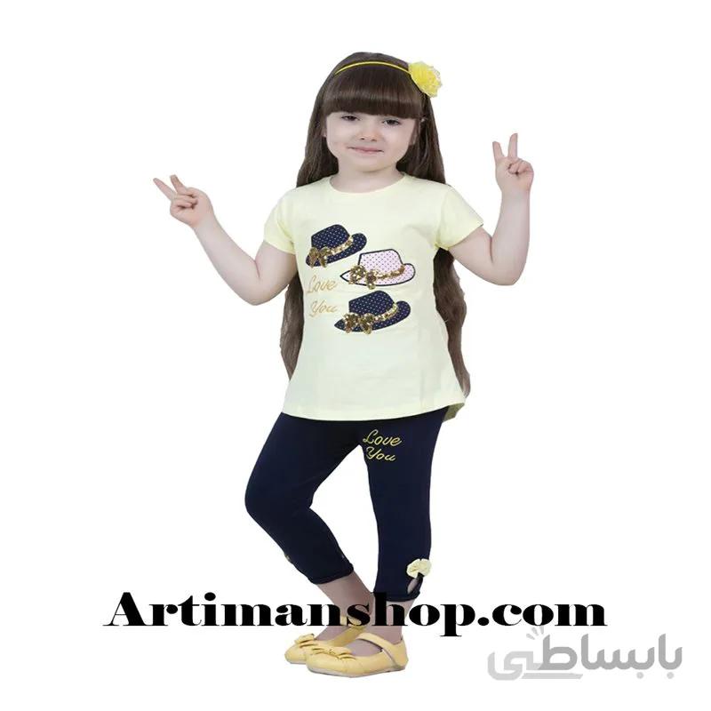 تونیک شلوارک دخترانه زرد کد 3088