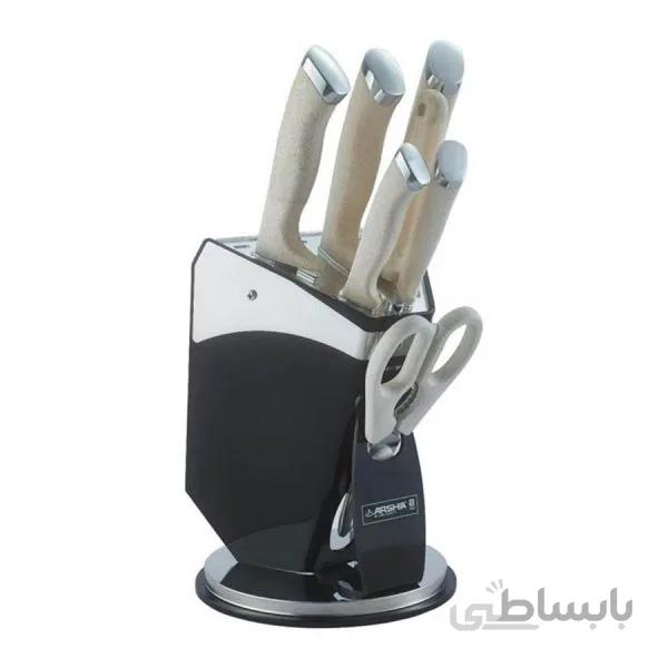 سری چاقوی هشت پارچه دسته سفید عرشیا مدل K498-2590
