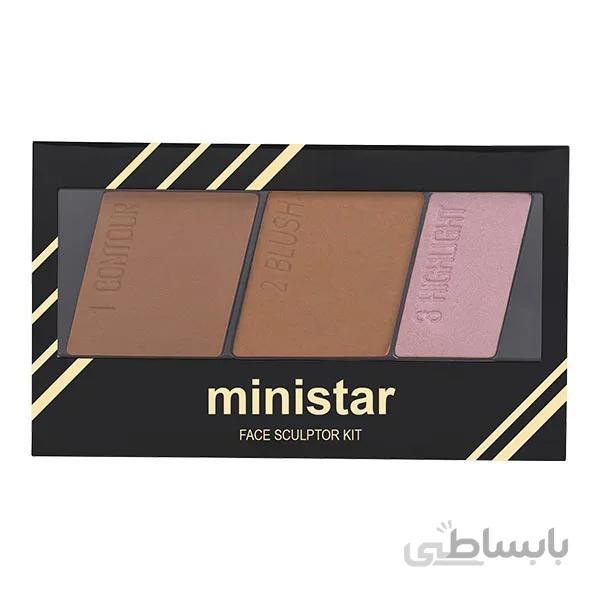 پالت ۳ در ۱ هایلایتر،رژگونه و کانتور مینی استار (Ministar Highlighter Blush Contour 3 in 1-Code 10)