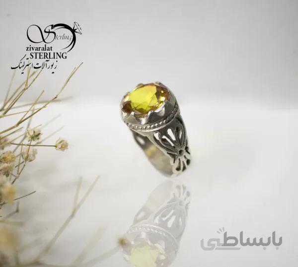 انگشتر نقره مردانه با سنگ سیترین