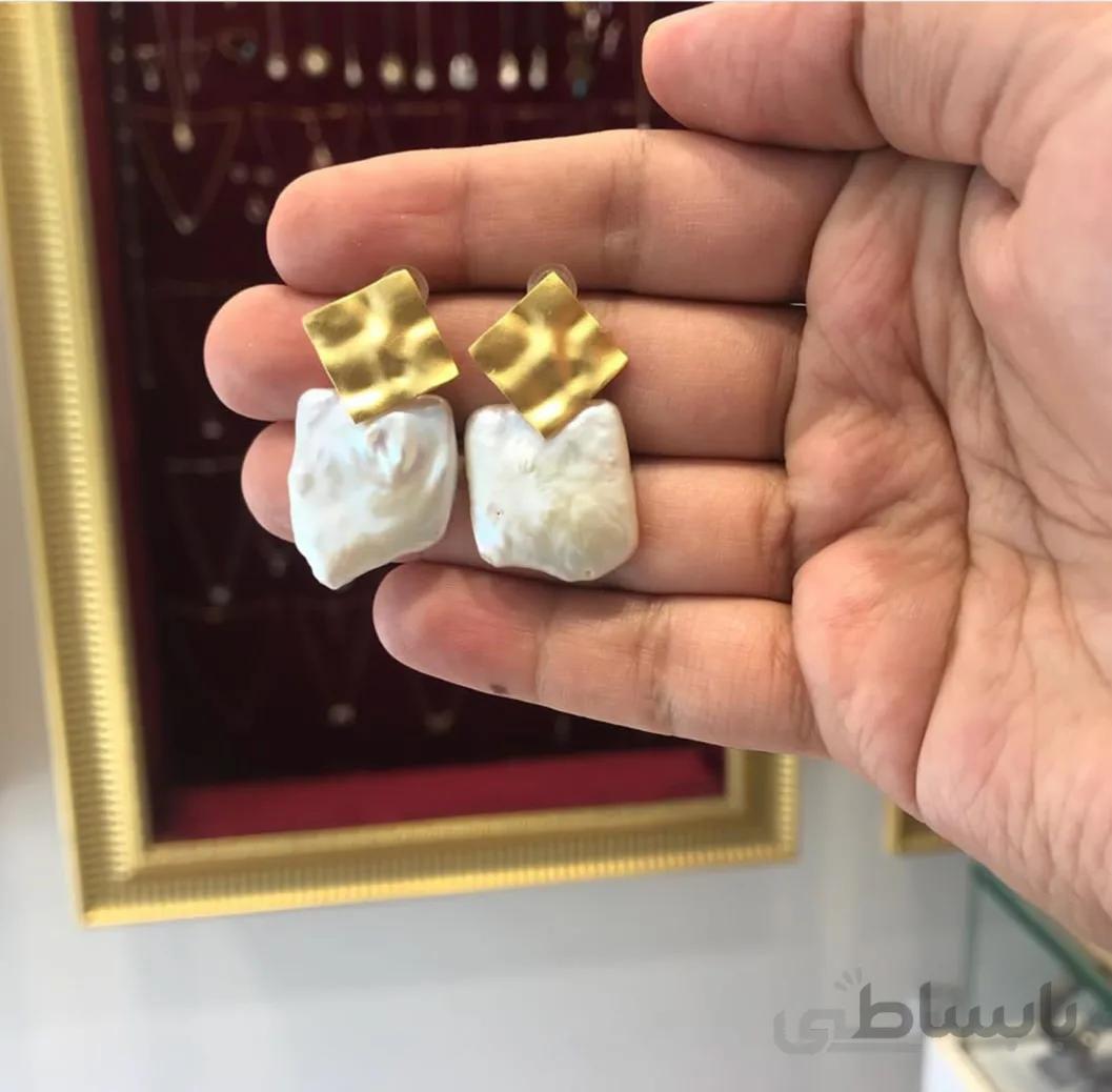 گوشواره نقره دستساز با آبکاری طلا زرد به همراه مروارید اصل کد ۱۰۱۷۷۰