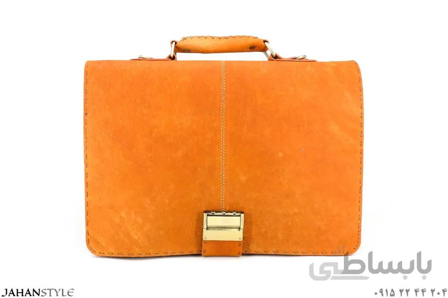 کیف اداری چرم طبیعی شتری رنگ عسلی