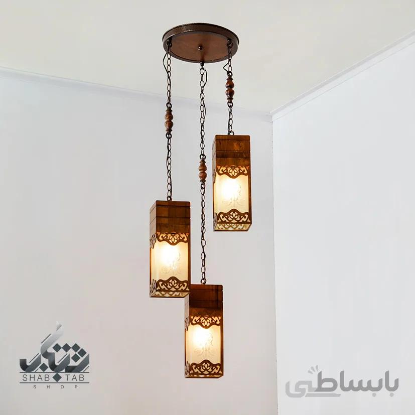 لوستر چوبی سه شعله دارکار مدل میلان کد 136