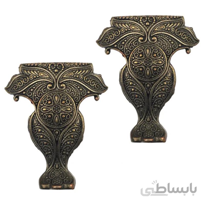 پایه آنتیک فلزی طرح اسلیمی زیتونی بسته 2 عددی