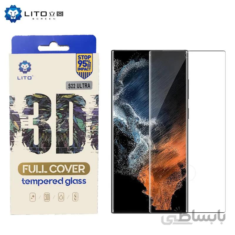گلس تمام صفحه و دورچسب لیتو S22 Ultra سامسونگ Lito 3D Full Cover Tempered Glass