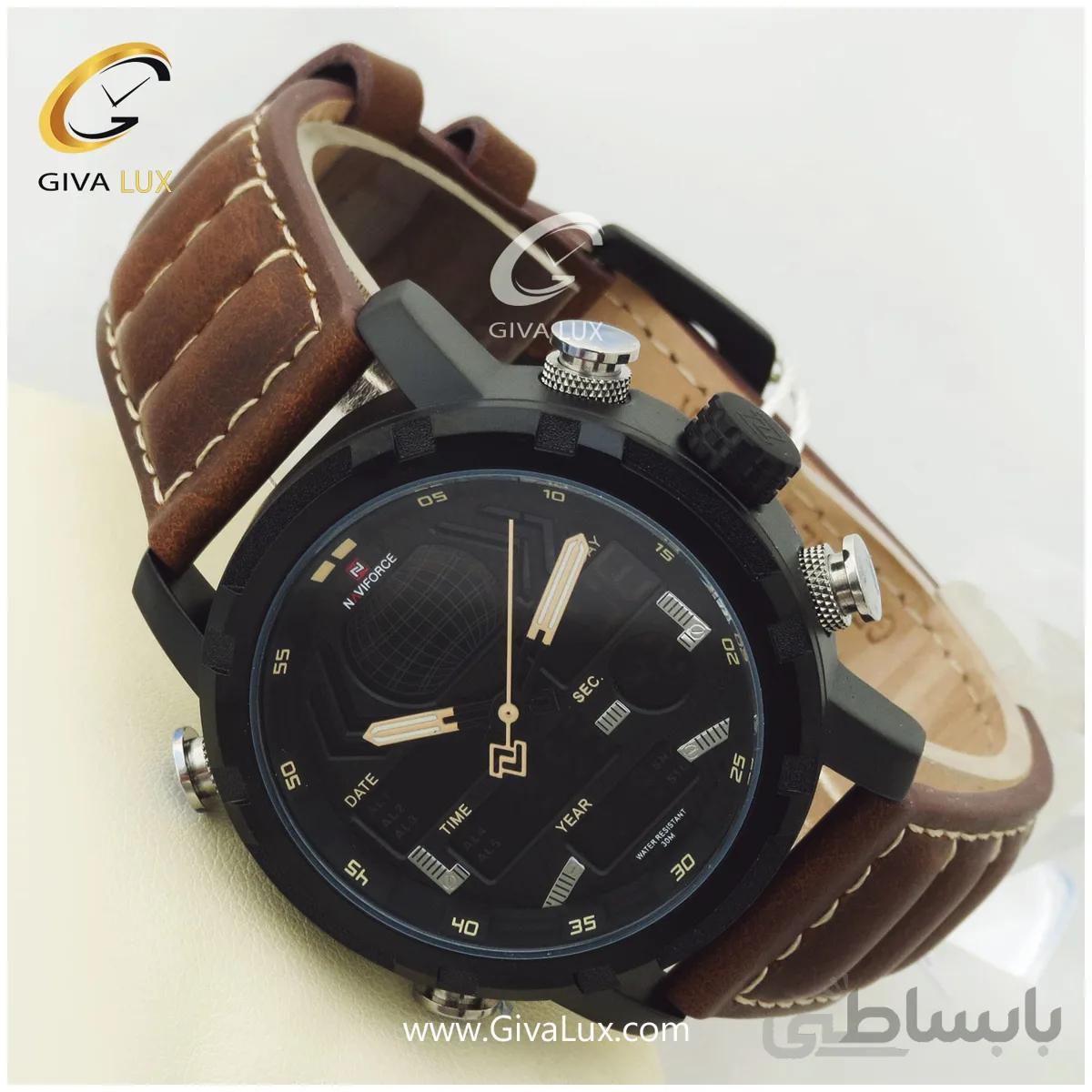 ساعت مردانه نیوی فورس دوزمانه بندقهوه ای مدل nf9160m
