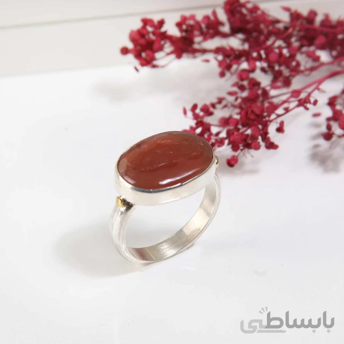 انگشتر نقره مردانه با سنگ عقیق اصل کد 4654