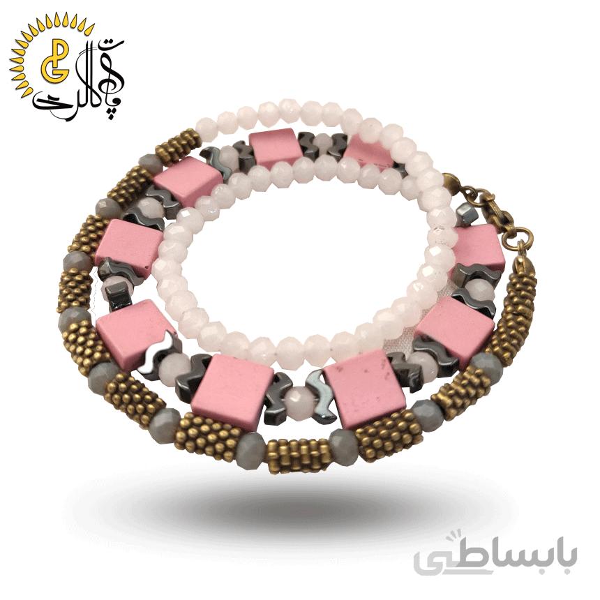 دستبند سه دور کریستال و حدید کد 0793