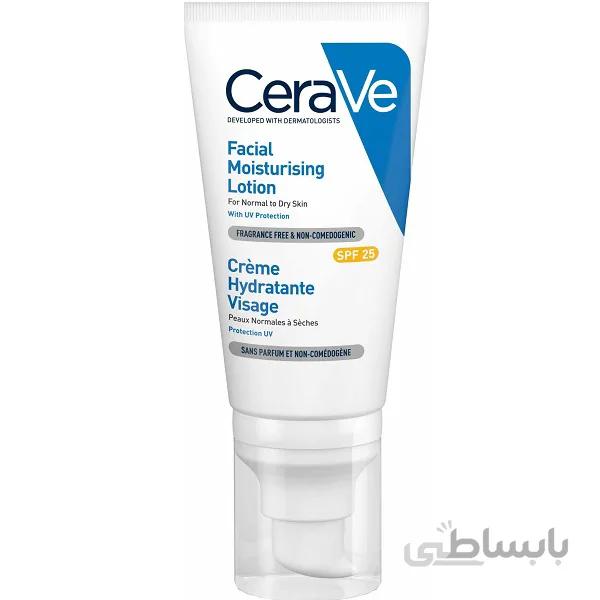 ضد آفتاب و مرطوب کننده و آبرسان روزانه سراوی Cerave حاوی SPF25+ حجم ۵۲ میل | پوست خشک و نرمال ا Cerave Facial Moisturizing Lotion For Normal To Dry Skin With spf25 -52ml