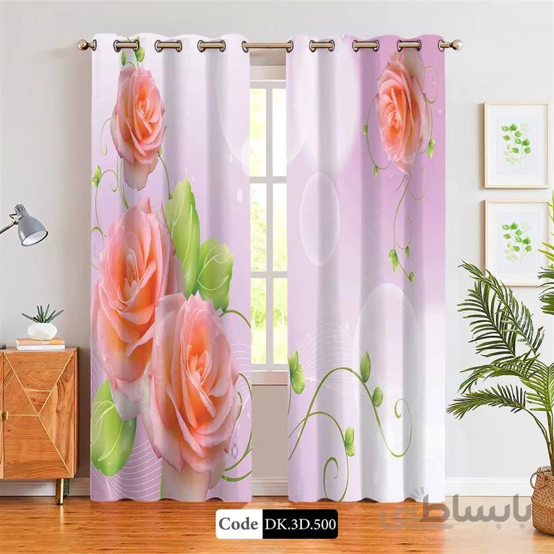 پرده پانچی (هازان و مخمل)کد DK.3D.500 طرح سه بعدی گل و حباب