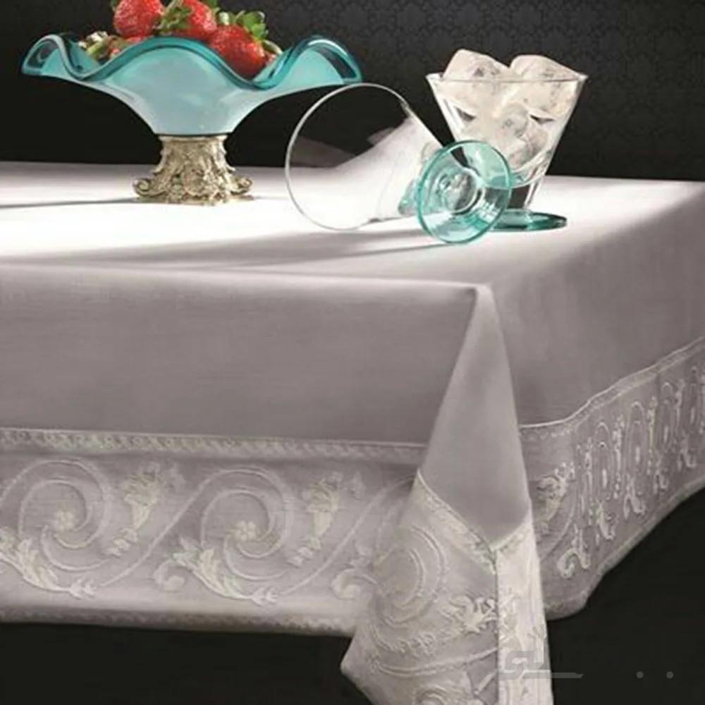 رومیزی حاشیه دار 8 نفره مستطیل 250*150 ترمه طوسی