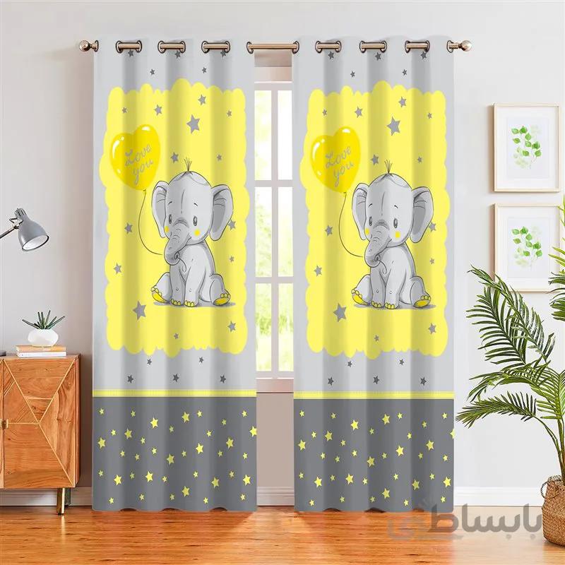 پرده پانچی کد SIS05 طرح فیل طوسی زرد ستاره دار