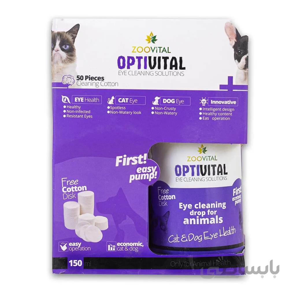 محلول تمیزکننده چشم سگ و گربه زوویتال مدل OptiVital حجم 150 میلی لیتر
