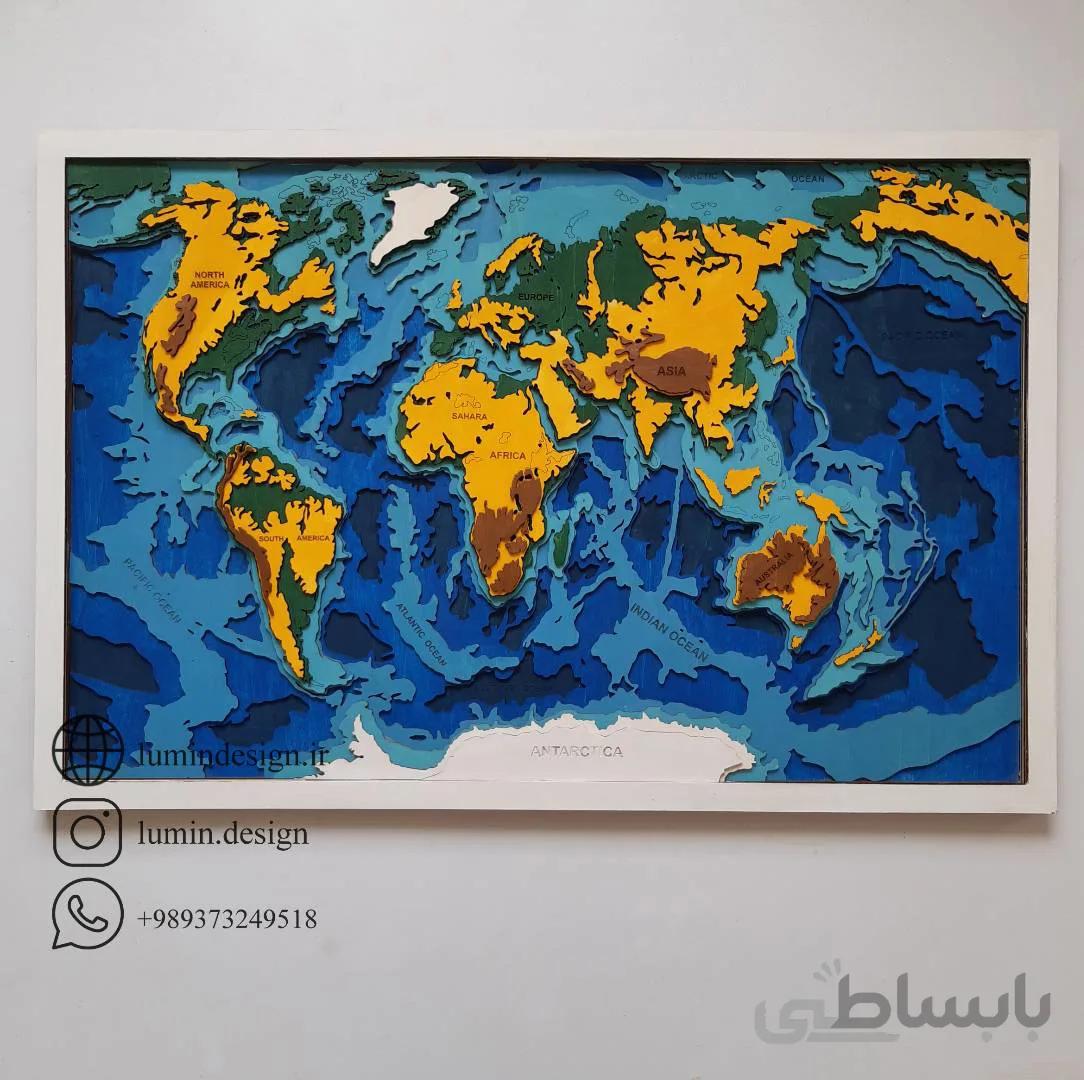 تابلو نقشه جهان توپوگرافی زمینه ابی