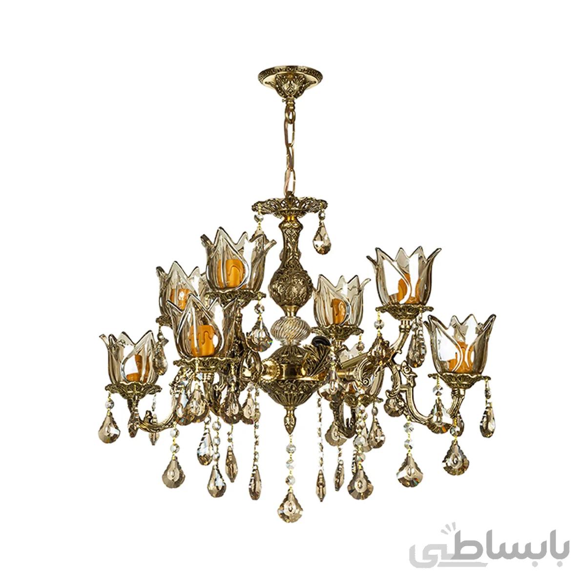 لوستر ۱۲ شعله چشمه نور کد C2143/4+8-BO برنزی