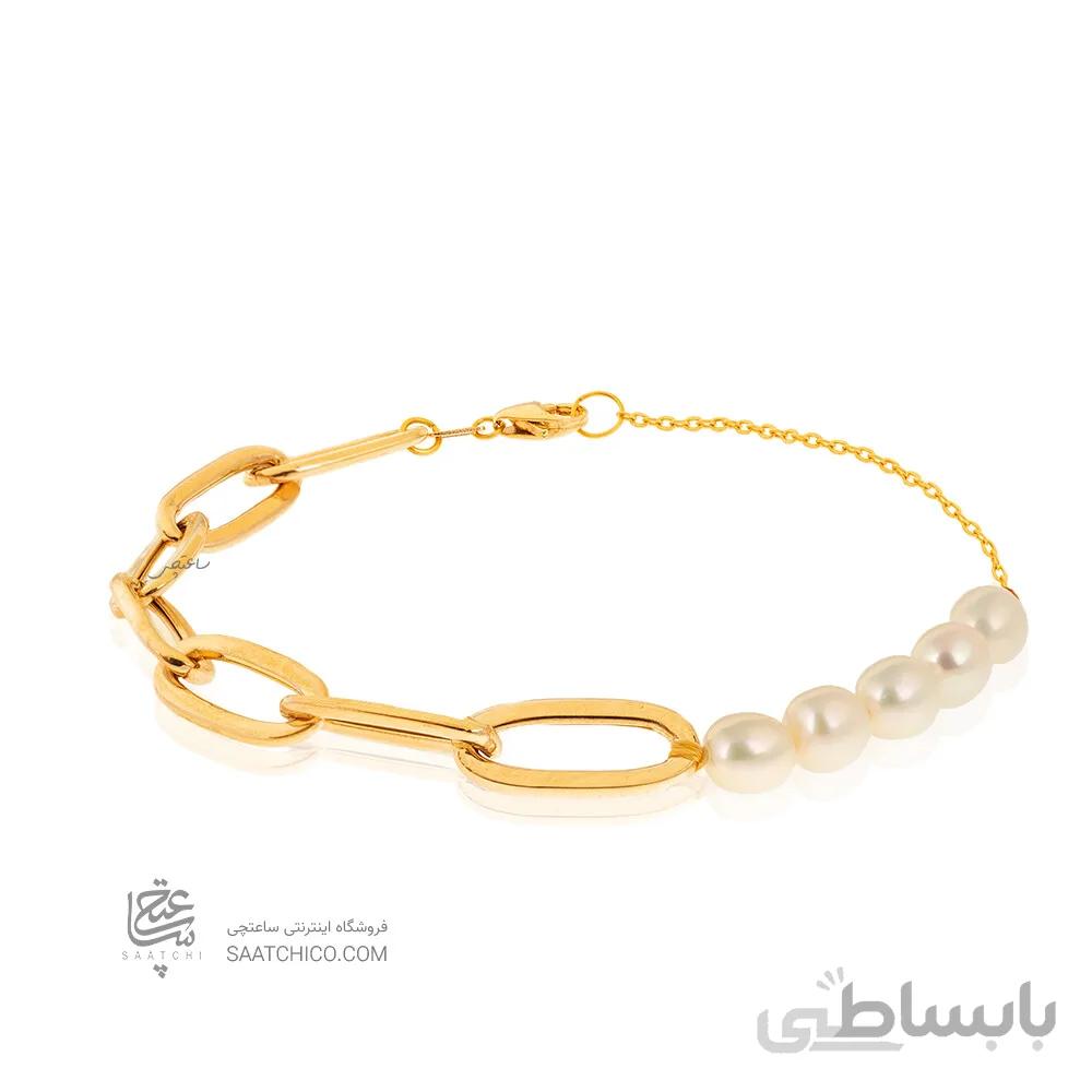 دستبند طلا طرح زنجیر کارتیه با مروارید کد XB602