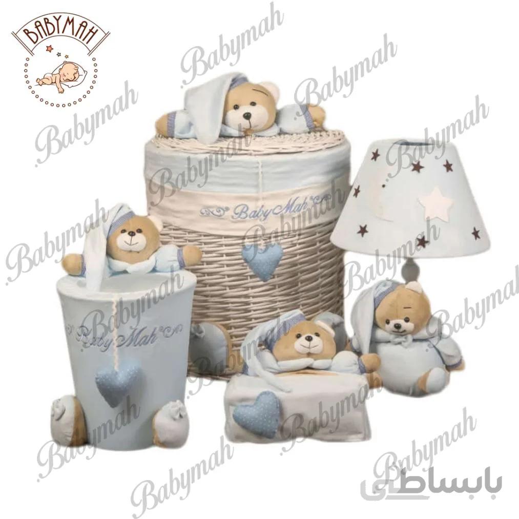 ست اتاق کودک طرح خرسی بیبی ماه رنگ آبی