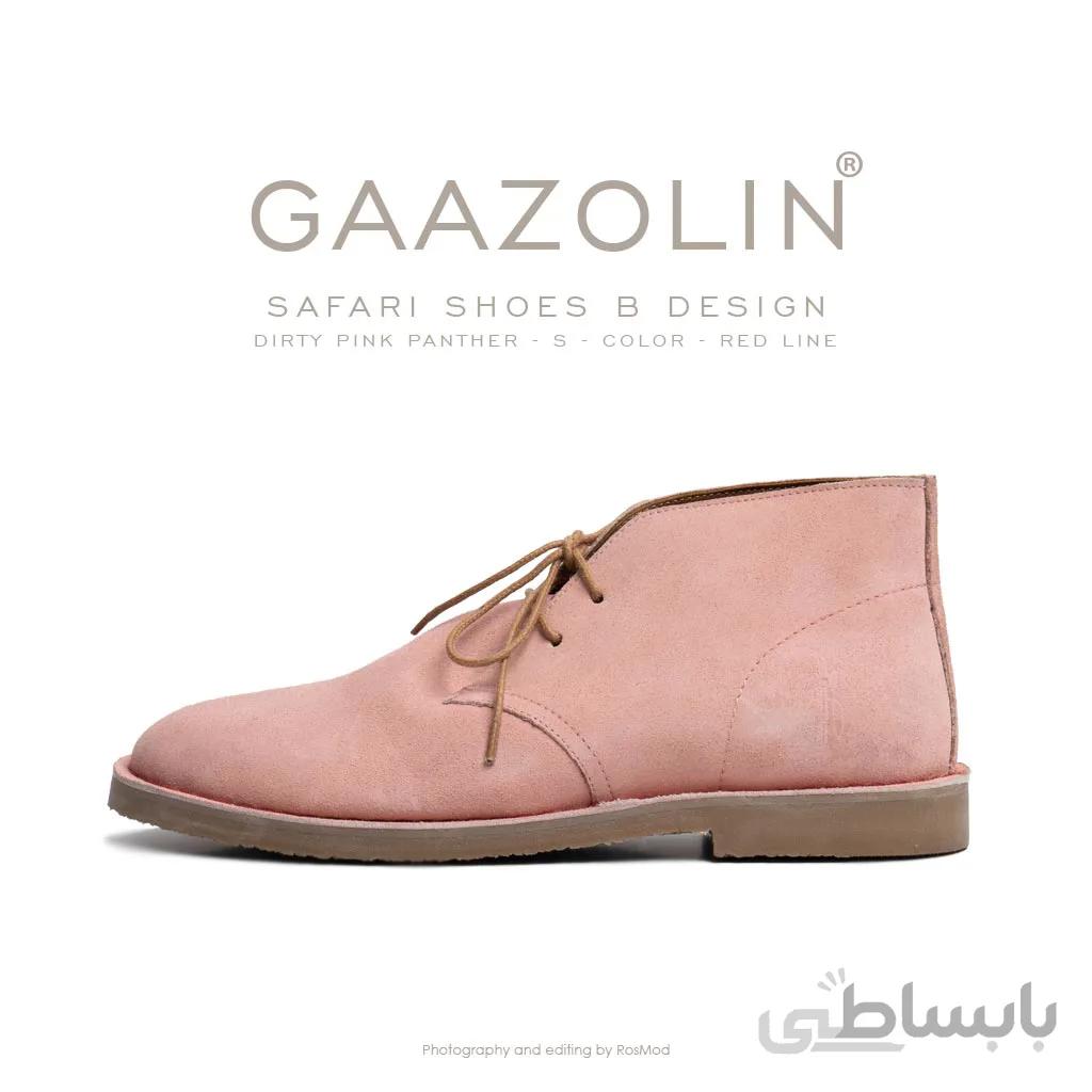 کفش صحرایی سافاری گازولین صورتی جیر دور قرمز – GAAZOLIN Safari Veldskoen B Design Dirty Pink Panther S – Red Line