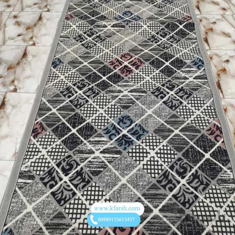 کناره گلیم زمینه طوسی طرح فانتزی
