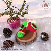 پاپوش بافتنی کودک طرح هندوانه ( کد 30414 )