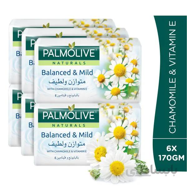 صابون پالمو لایو ۱۷۰ گرم – متعادل و ملایم – دارای خواص بابونه و ویتامین E – باکس ۶ عددی – Palmolive Natural Balanced & mild – with Chamomile and Vitamin E
