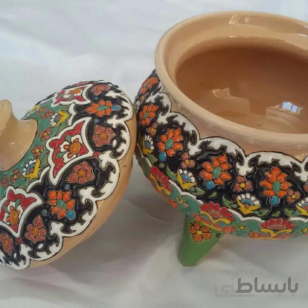 شکلات خوری سفالی میناکاری شده ۳ پایه