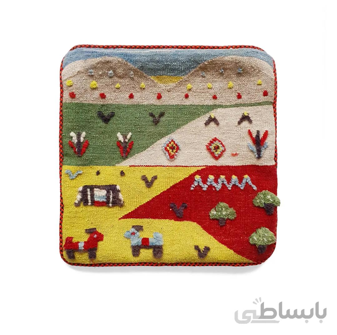 کوسن گلیم گبه دستباف طرح زندگی عشایر 44 - 40×40 سانتی