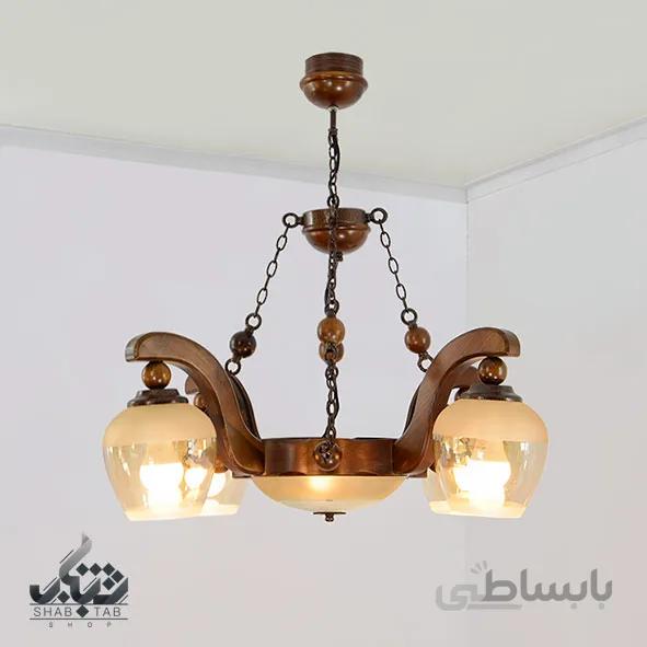لوستر آویز چوبی ترنم دارکار چهار شعله کد 227