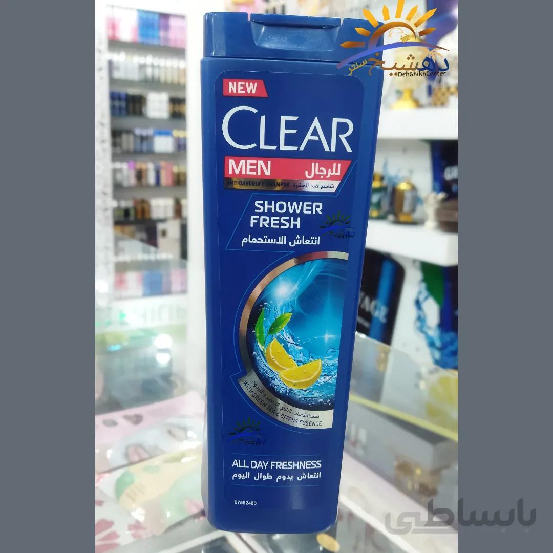 شامپو کلیر اماراتی اصل مردانه CLEAR ضد شوره لیمویی و نعناعی درجه یک عربی 400 میل دوکاره SHOWER FRESH