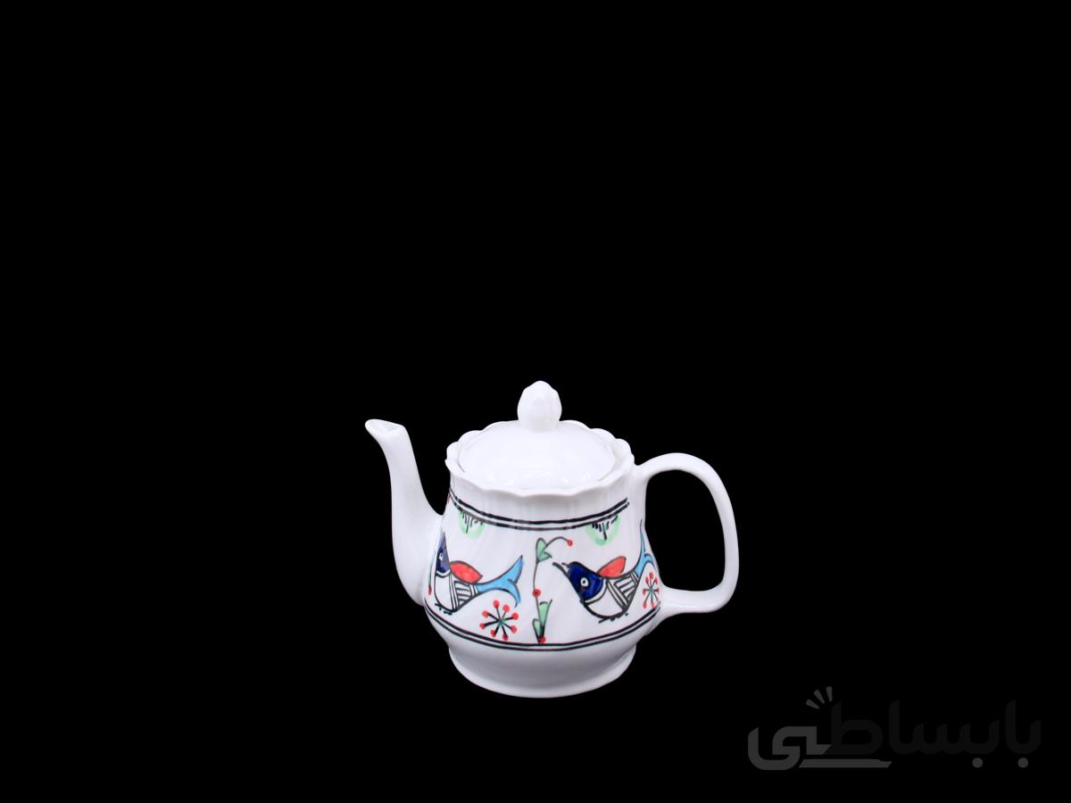 قوری پیچ کوچک چینی میبد مروارید نقش مرغی رنگی