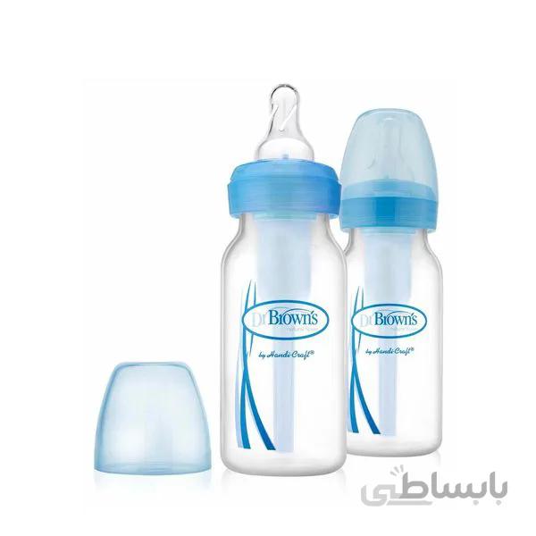 شیشه شیر طلقی باریک 2 عددی 120 میل آپشن پلاس آبی Drbrowns